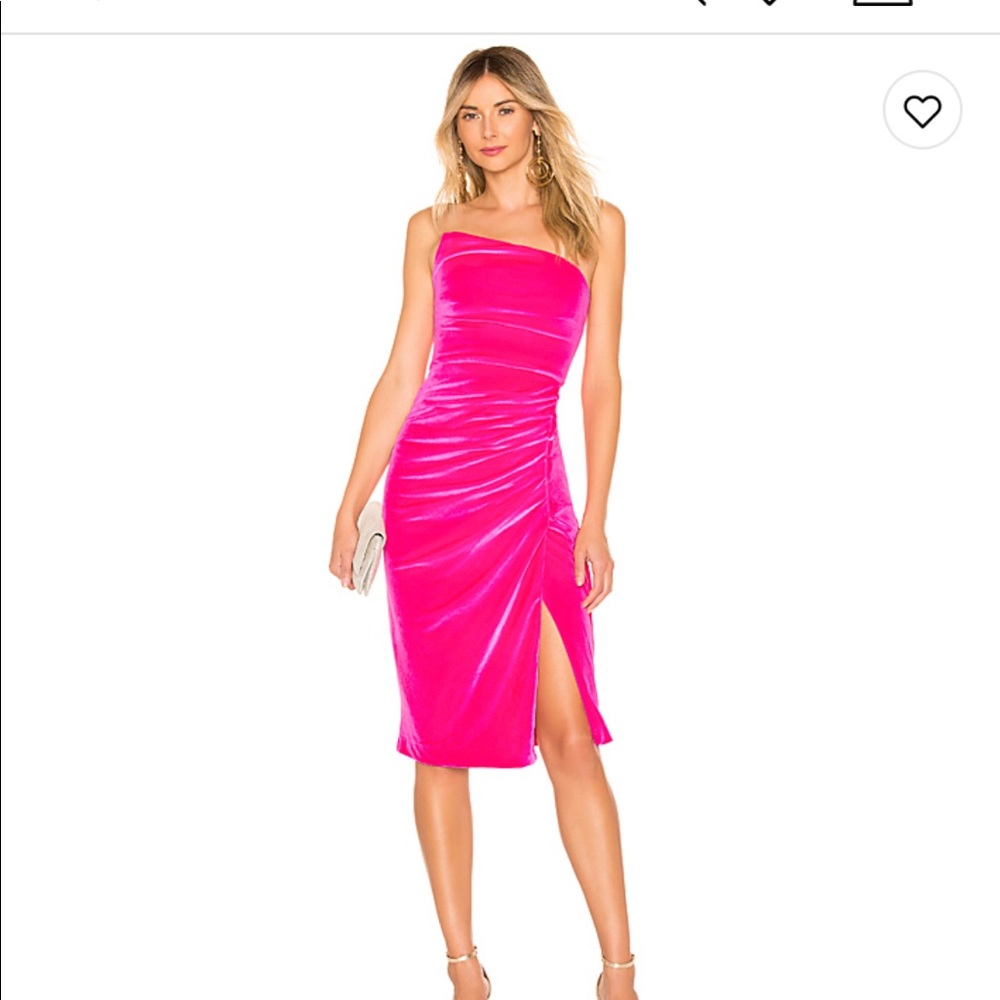 revolve NBD pink velvet midi dress, size medium
